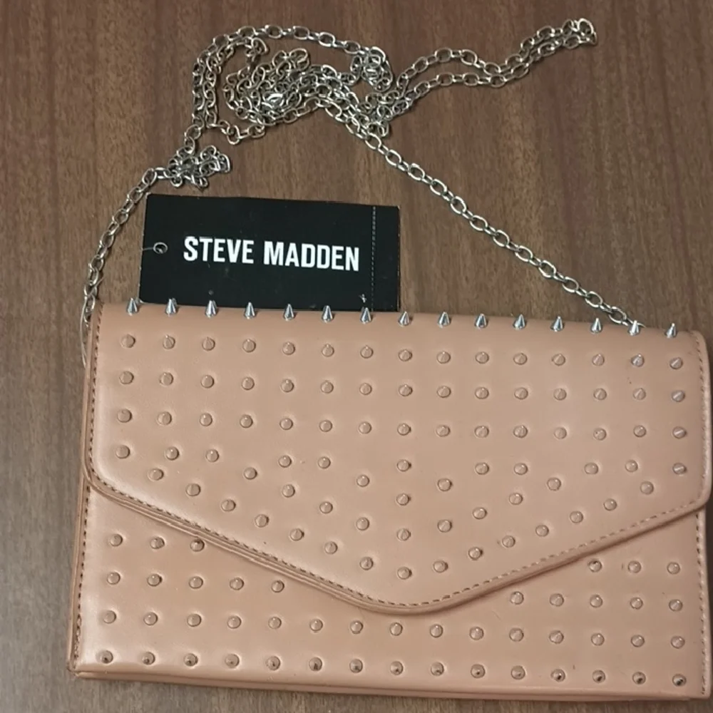 Steve Madden Tan Studded Clutch with Chain - Picture 1 of 7